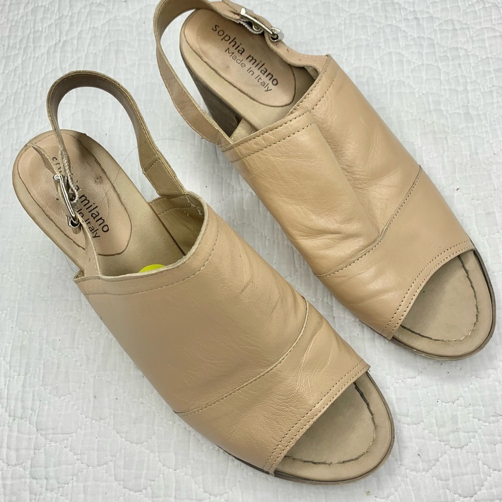 Sophia Milano Leather Slingback Sandals Size 9 Beige Made in Italy - Picture 12 of 13